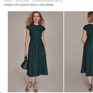 Donna Karen Cap Sleeve Midi Tweed Dress